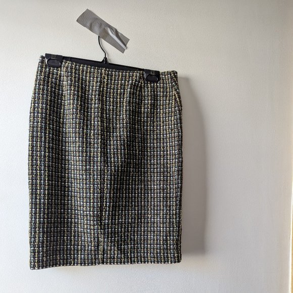 size 42 United Colours of Benetton High Waist Plaid Tweed Skirt Taglia - Picture 3 of 6